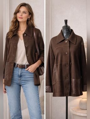 Animale Wool Blend Button Jacket Brown Mixed Media L Architectural Coat